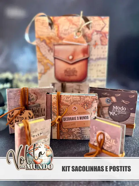Arquivo Coleçao Volta ao Mundo - Kit Sacolinhas e Postits P e G