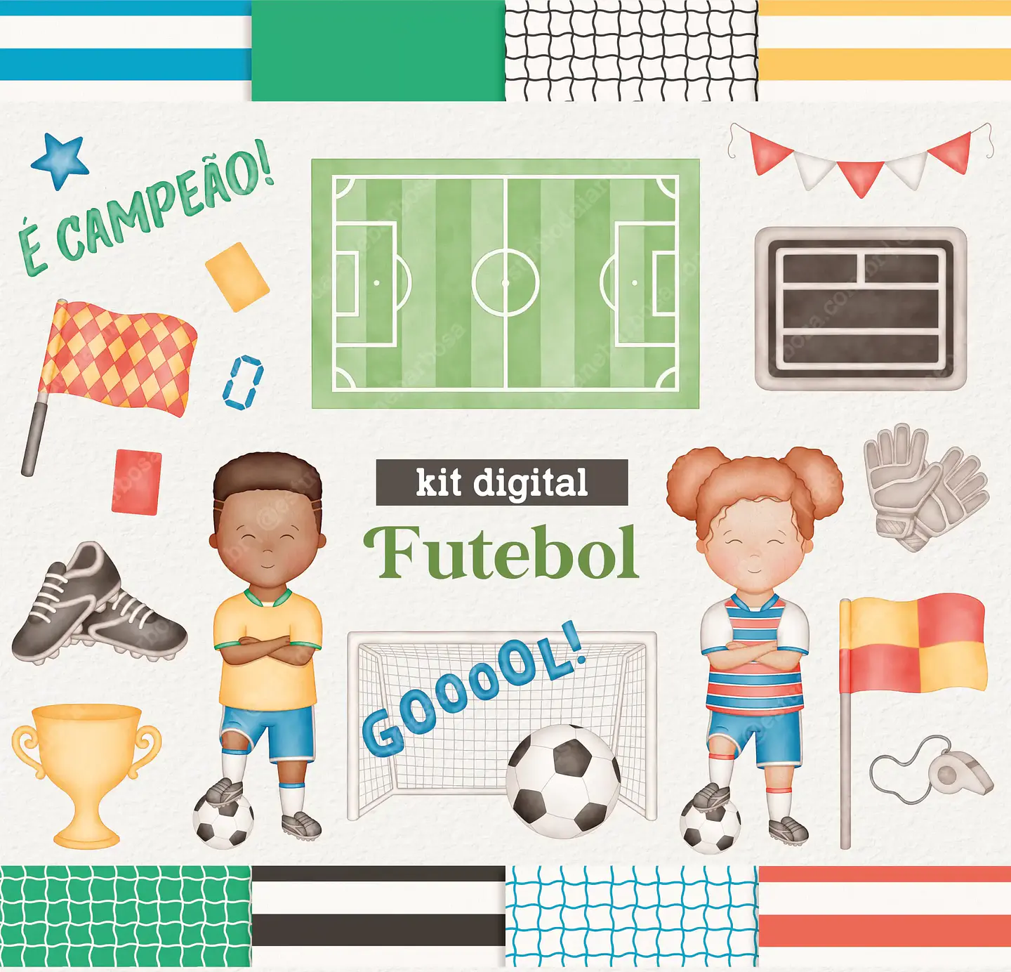 Kit Digital Futebol Aquarela 1