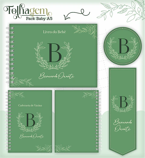 Arquivo Encadernação Baby Folhagem Verde Alfabeto