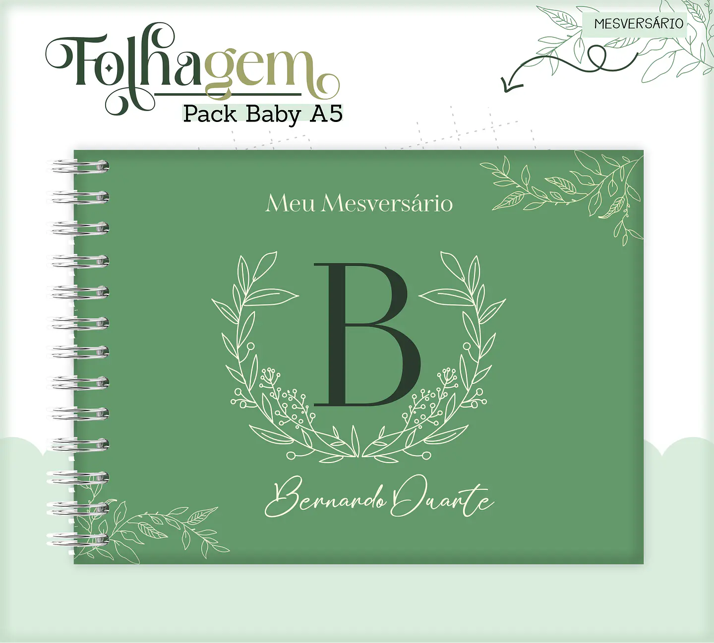 Arquivo Encadernação Baby Folhagem Verde Alfabeto 4