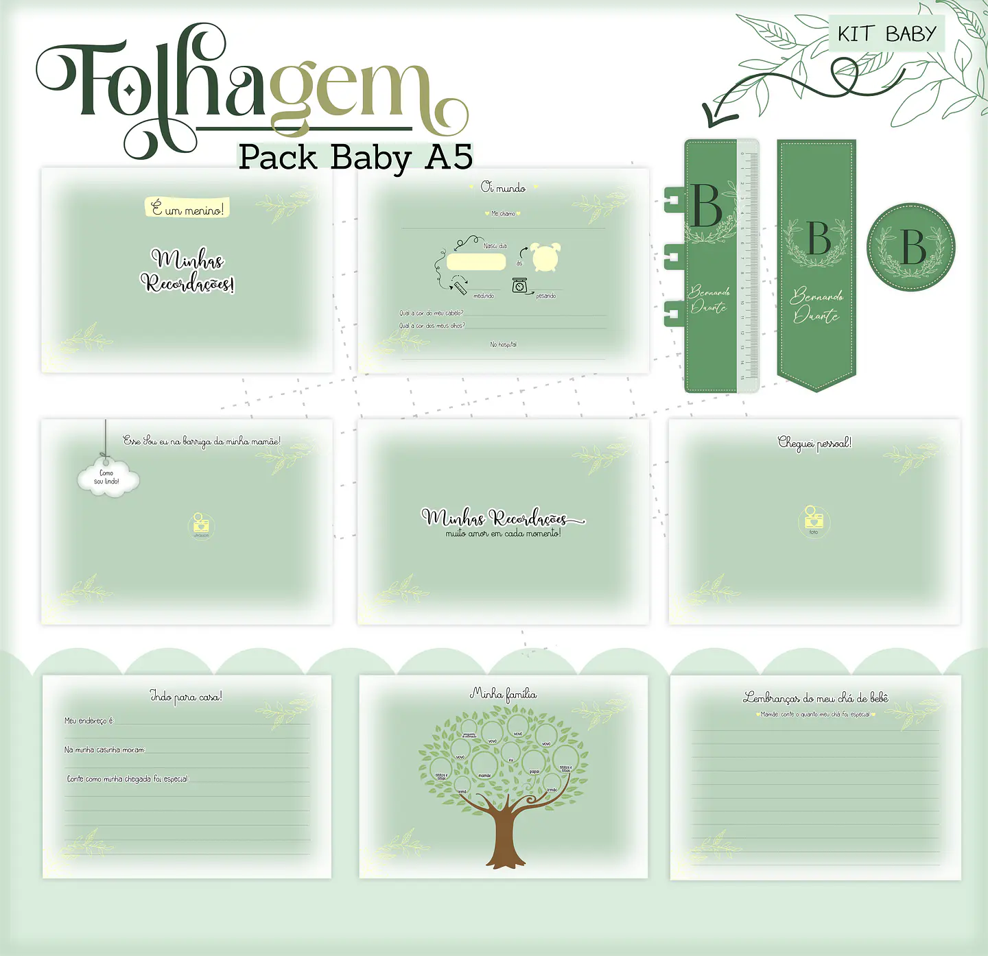 Arquivo Encadernação Baby Folhagem Verde Alfabeto 5
