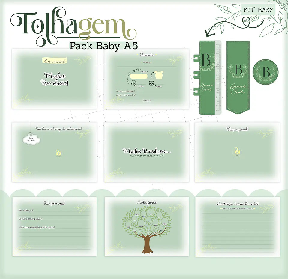 Arquivo Encadernação Baby Folhagem Verde Alfabeto 5