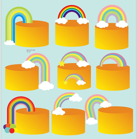Arquivo Topo de Bolo Combo Arco Íris - 9 modelos