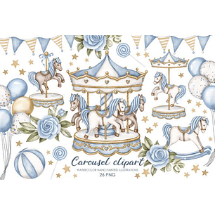 Kit Digital Carrossel Azul Aquarela