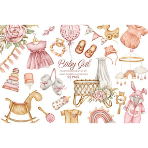 Kit Digital Aquarela Chá de Bebê Menina