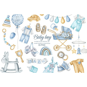 Kit Digital Aquarela Chá de Bebê Menino