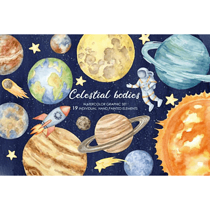 Kit Digital Aquarela  Astronauta Planetas