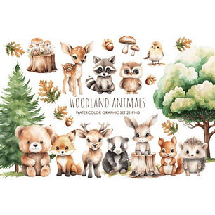 Kit Digital Aquarela Bosque Encantado