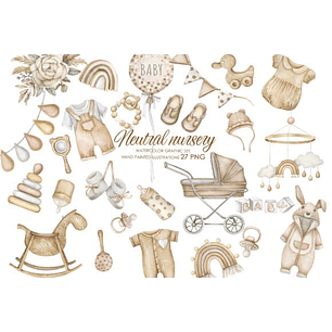 Kit Digital Aquarela Chá de Bebê Neutro