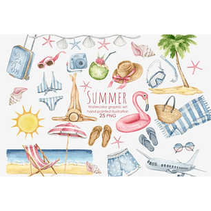 Kit Digital Aquarela Praia Summer