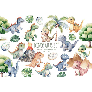 Kit Digital Aquarela Dinossauro Baby