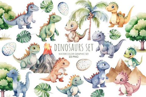 Kit Digital Aquarela Dinossauro Baby