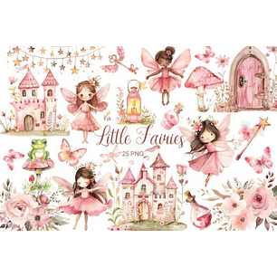 Kit Digital Aquarela Fadinhas Rosa