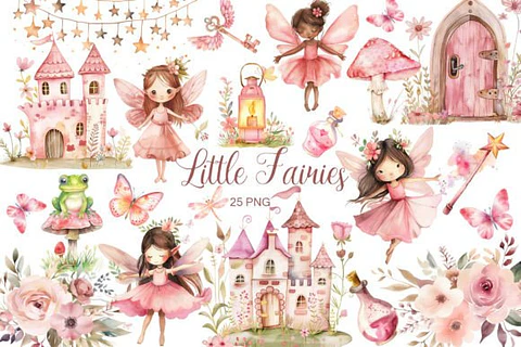 Kit Digital Aquarela Fadinhas Rosa