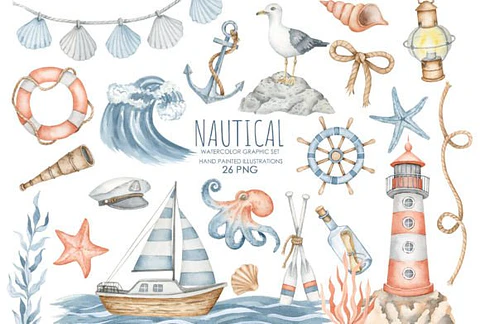 Kit Digital Aquarela Marinheiro Naltico