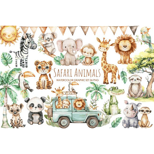 Kit Digital Aquarela Safari Baby