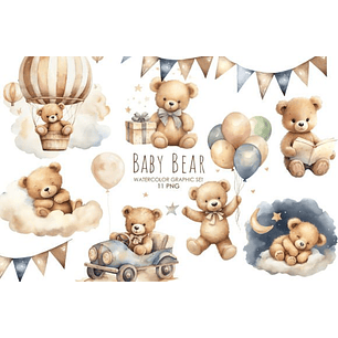 Kit Digital Aquarela Ursinho Azul