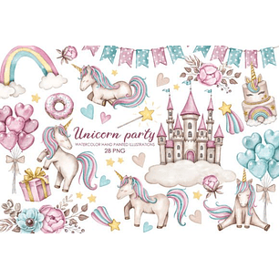 Kit Digital Aquarela Unicórnio Candy