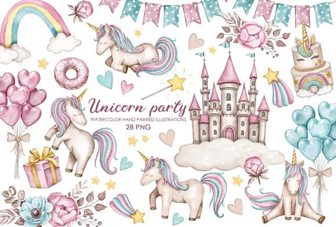 Kit Digital Aquarela Unicórnio Candy