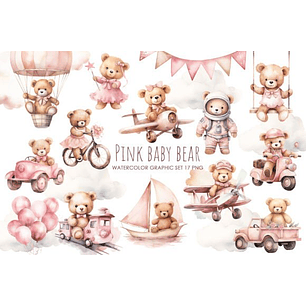 Kit Digital Aquarela Ursinha Rosa 