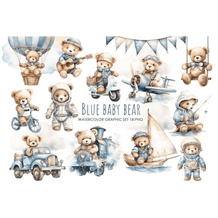 Kit Digital Aquarela Ursinho Azul
