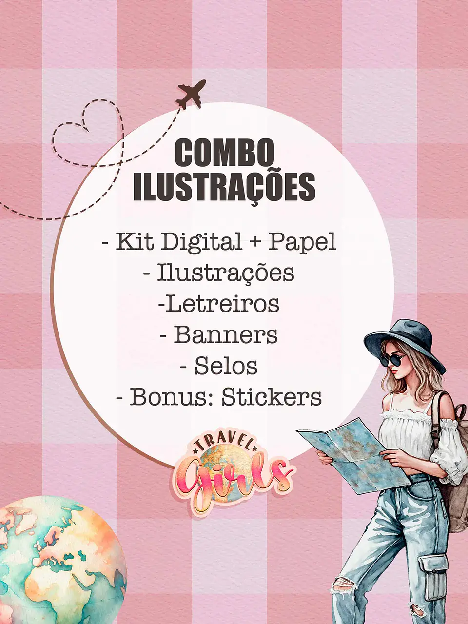 Kit Digital Combo Ilustrações Coleção Travel Girls - 2