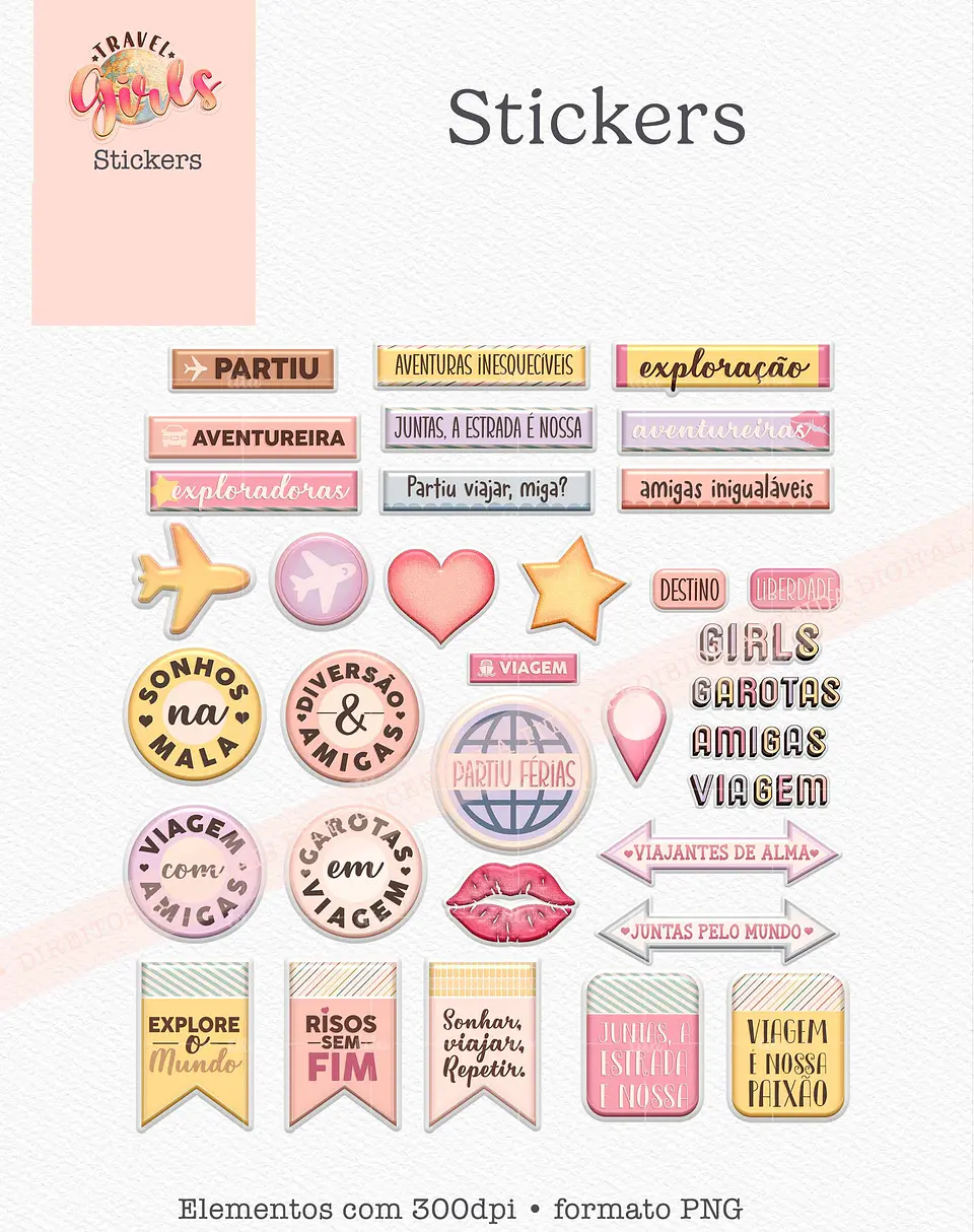 Kit Digital Combo Ilustrações Coleção Travel Girls - 3