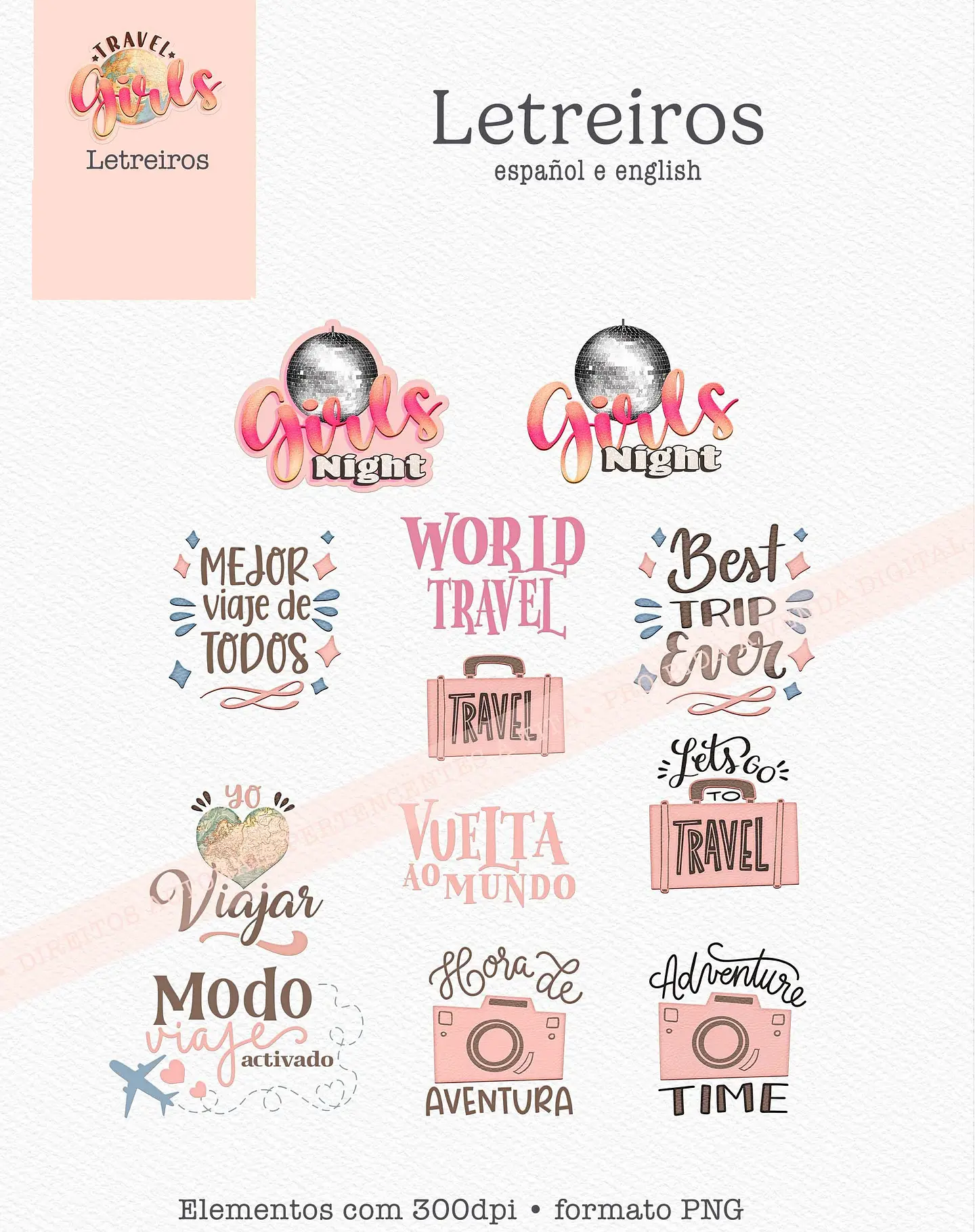 Kit Digital Combo Ilustrações Coleção Travel Girls - 6