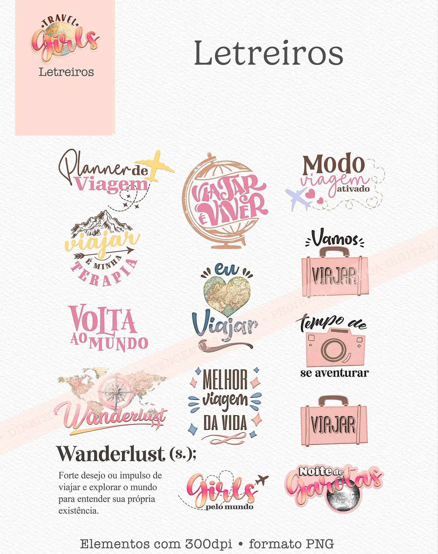 Kit Digital Combo Ilustrações Coleção Travel Girls - 7