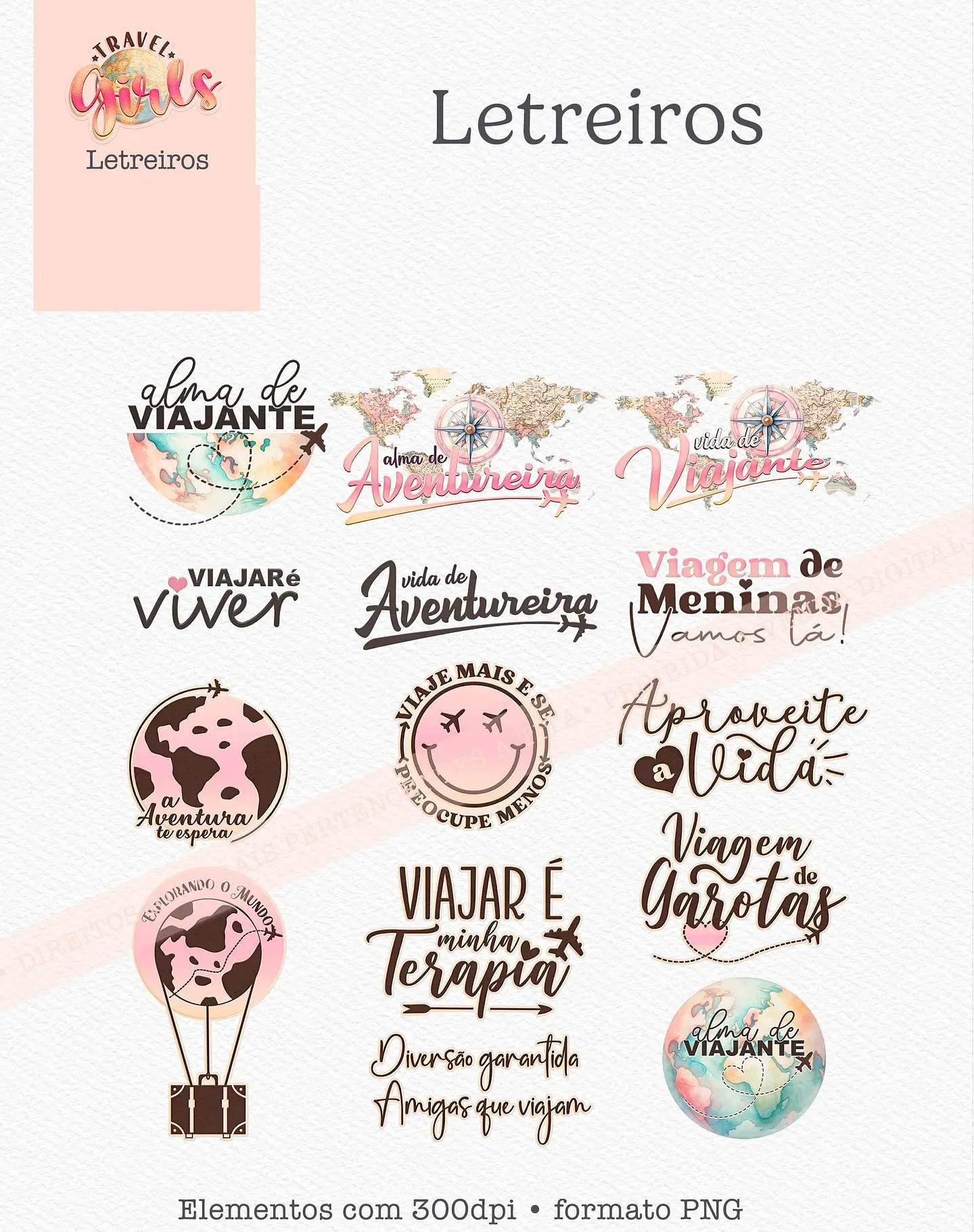 Kit Digital Combo Ilustrações Coleção Travel Girls - 8