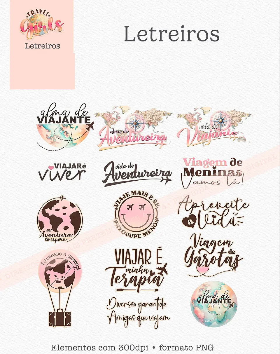 Kit Digital Combo Ilustrações Coleção Travel Girls - 8