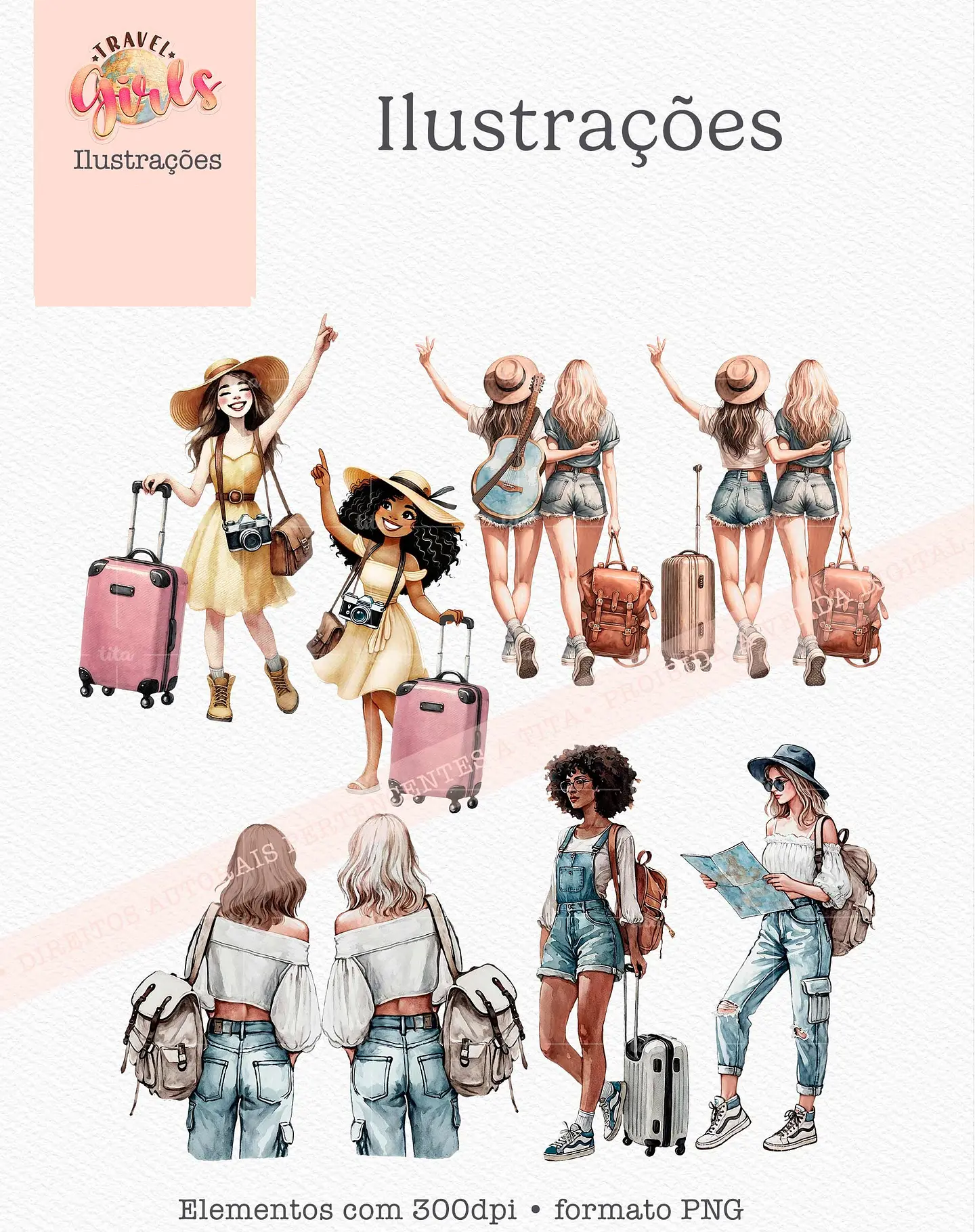 Kit Digital Combo Ilustrações Coleção Travel Girls - 11