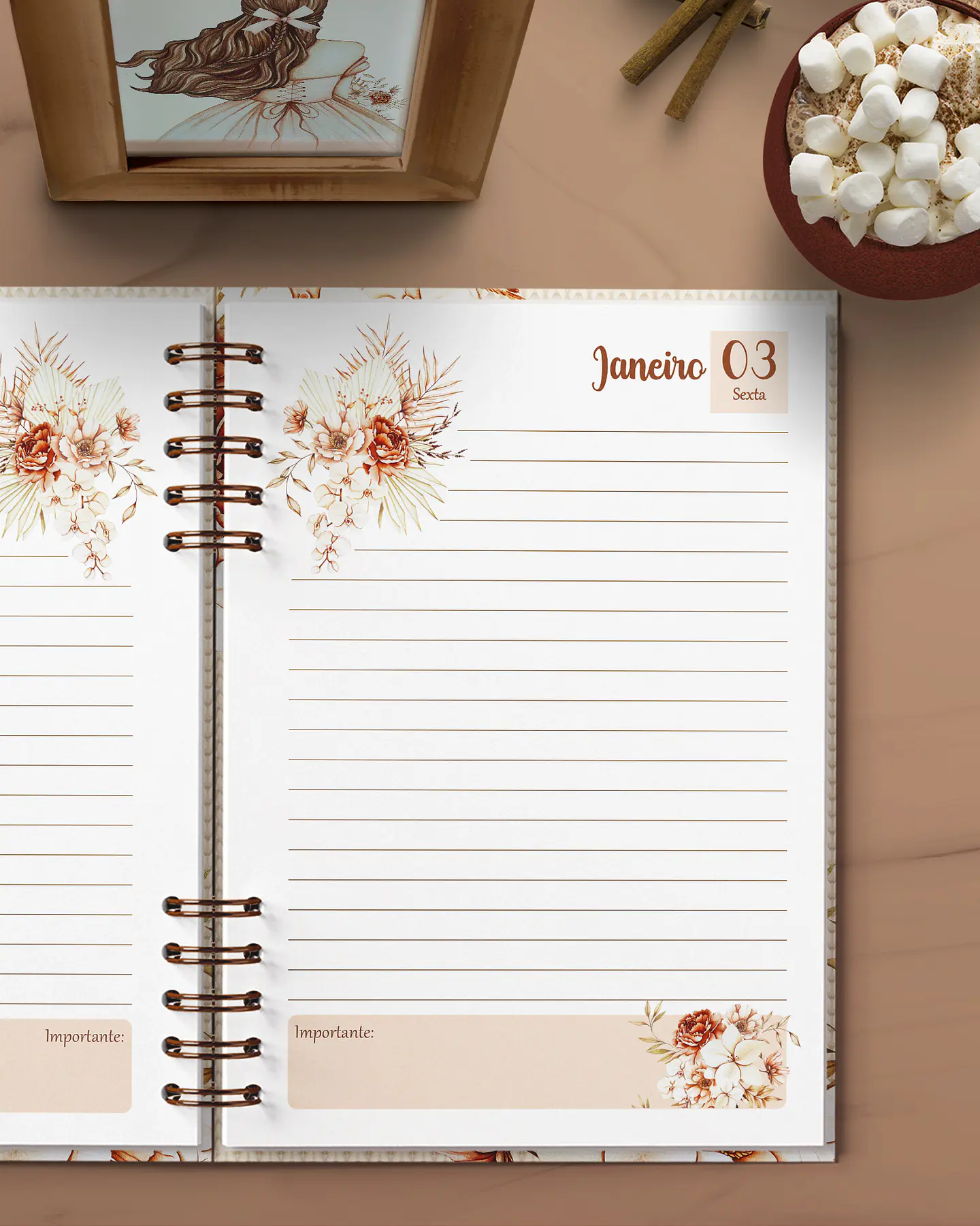 Arquivo Agenda 2025 1 Dia por Página Coleção Floral Boho 6