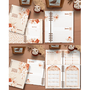 Arquivo Agenda 2025 2 Dias por Página Coleção Floral Boho - Bicho