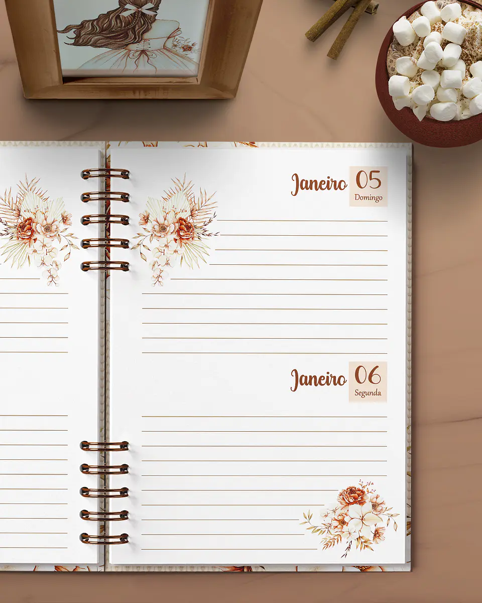 Arquivo Agenda 2025 2 Dias por Página Coleção Floral Boho - Bicho 4