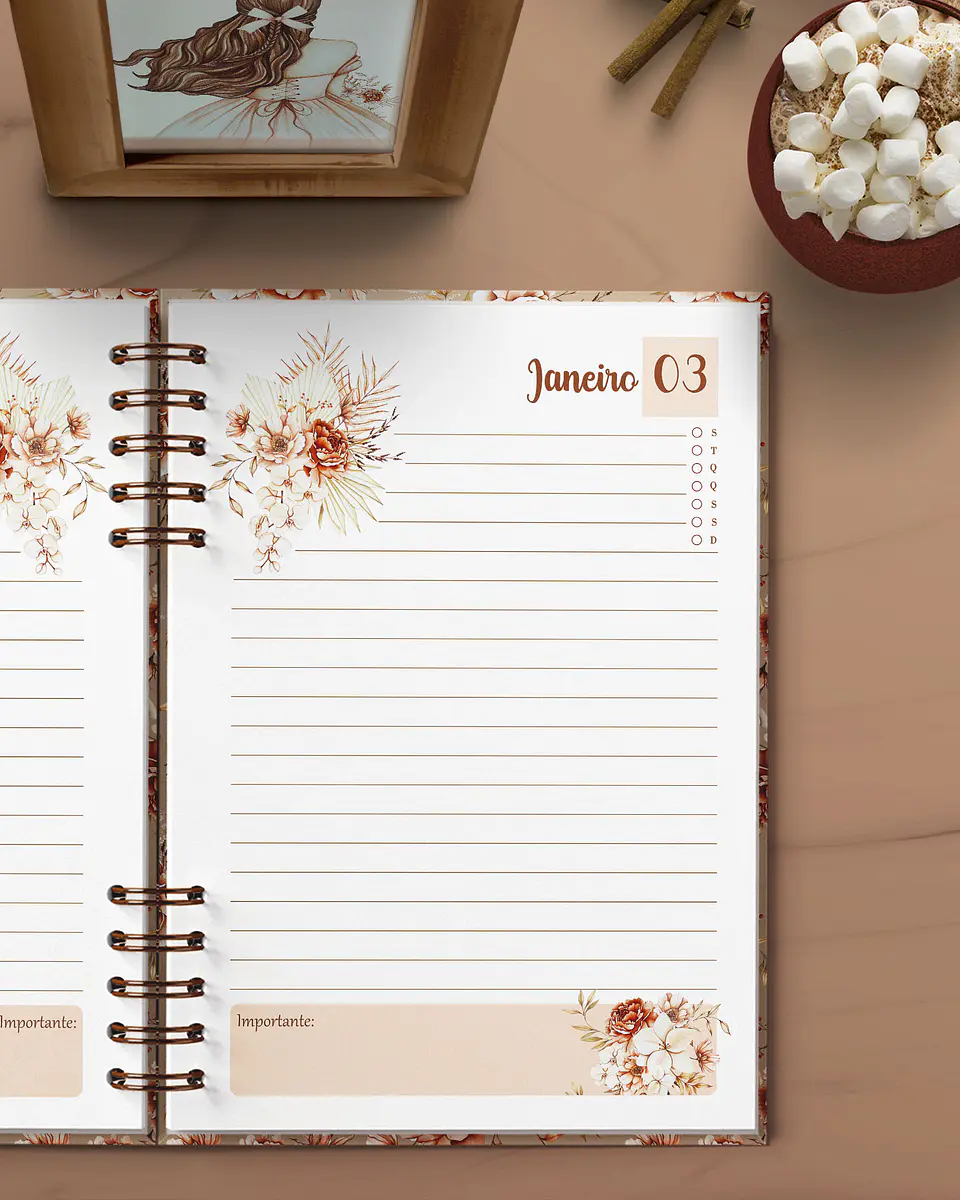 Arquivo Agenda Permanente 1 Dia por Página Coleção Floral Boho - bicho 3