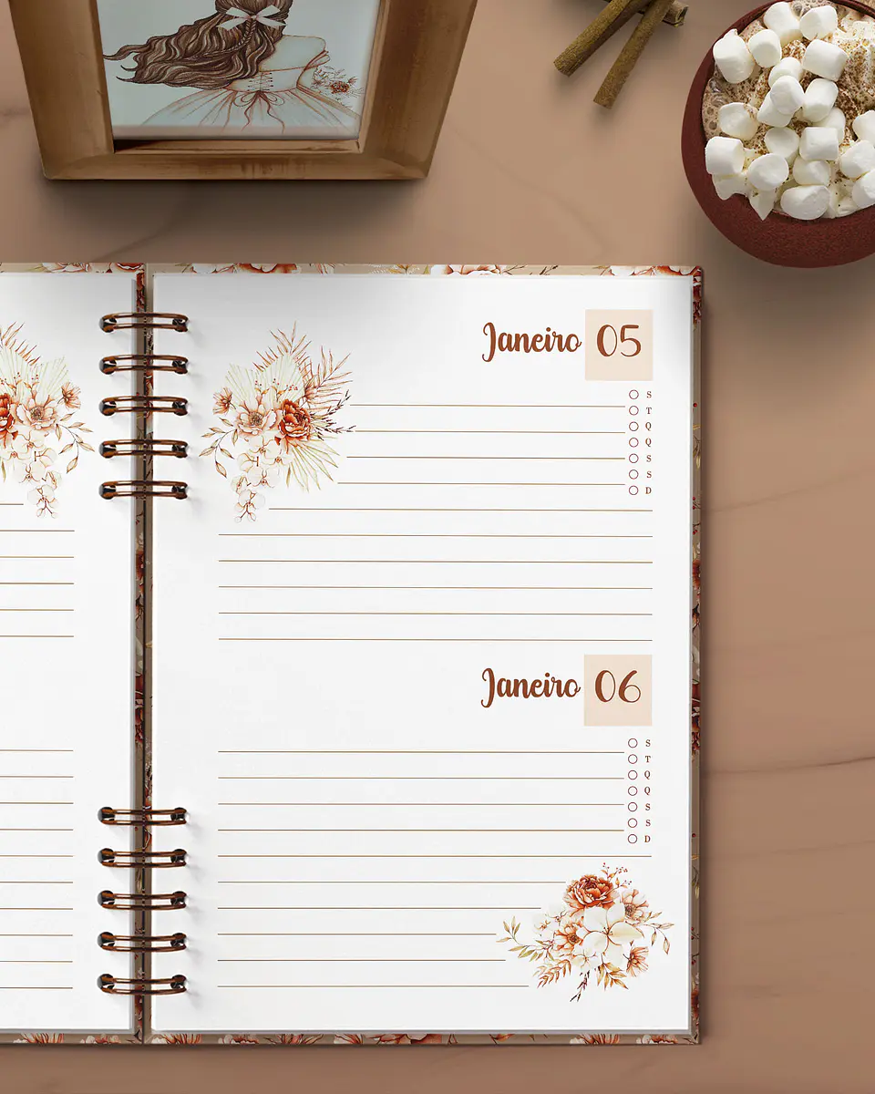 Arquivo Agenda Permanente 2 Dias por Página Coleção Floral Boho - BICHO 3