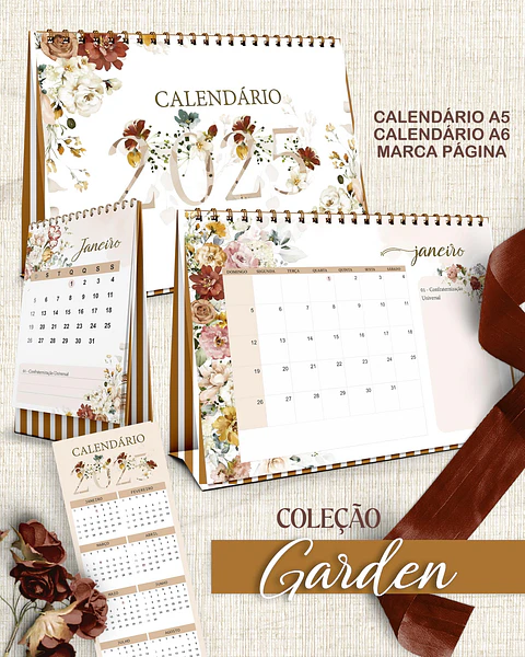 Arquivo Kit Calendários de Mesa A5 A6 e Calendário Marca Página Coleção Garden - bicho