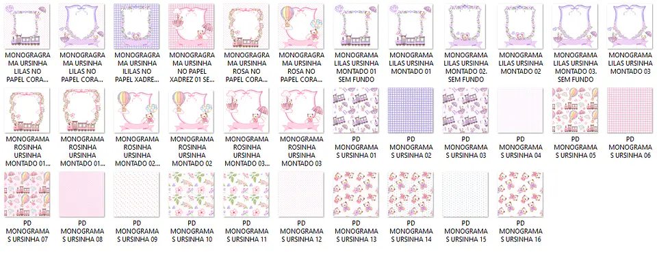 Kit Digital Monogramas Ursinha Lilás e Rosa 2