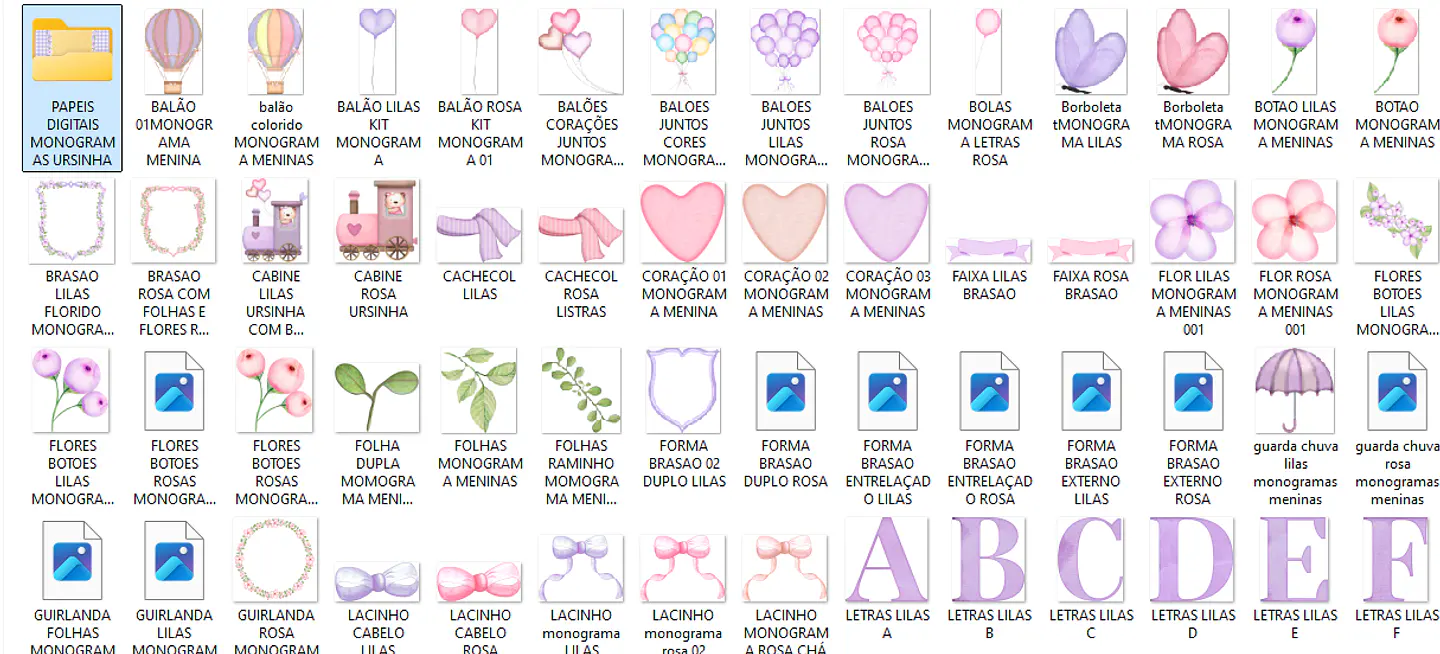 Kit Digital Monogramas Ursinha Lilás e Rosa 3