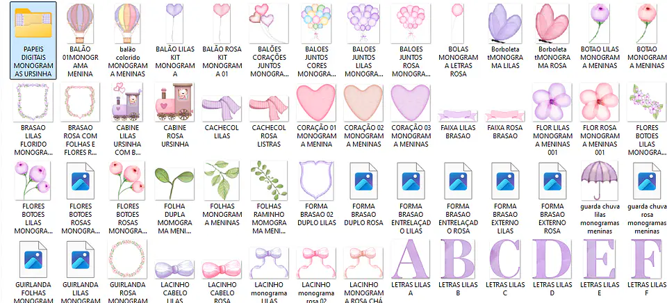 Kit Digital Monogramas Ursinha Lilás e Rosa 3