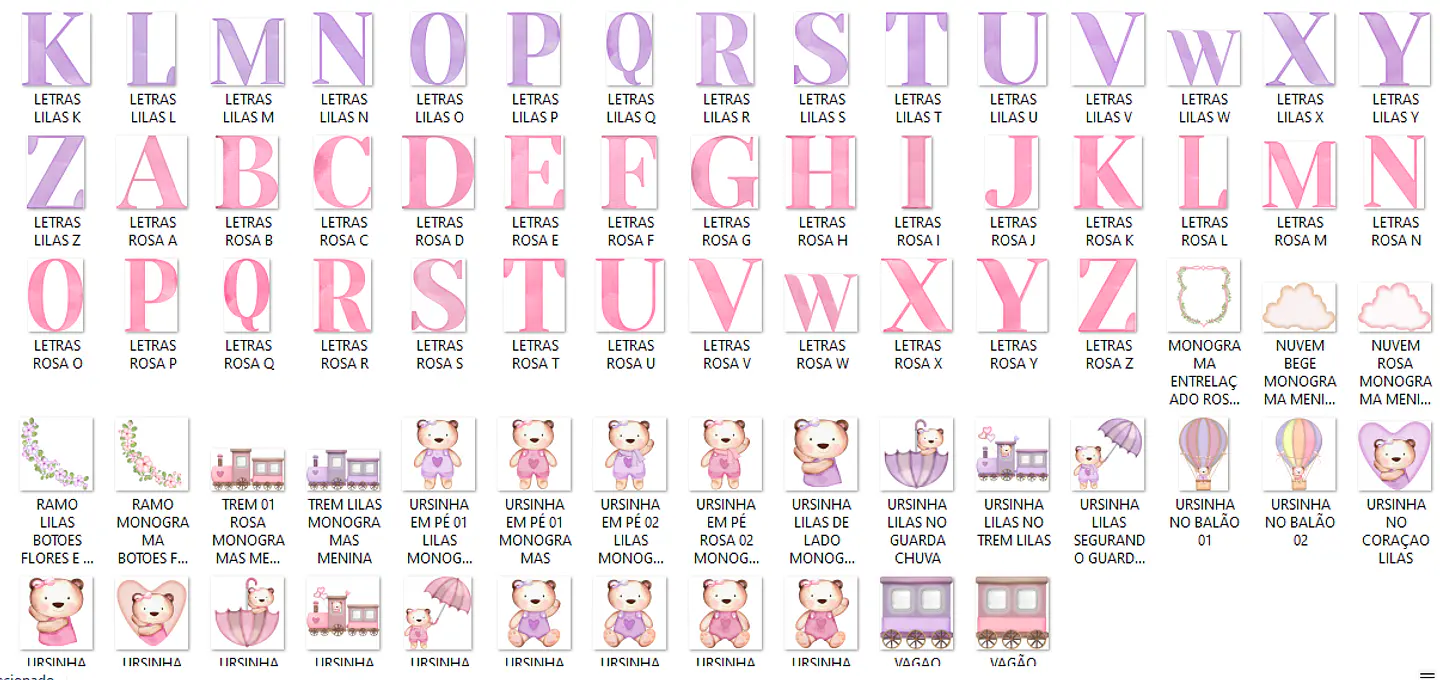 Kit Digital Monogramas Ursinha Lilás e Rosa 4