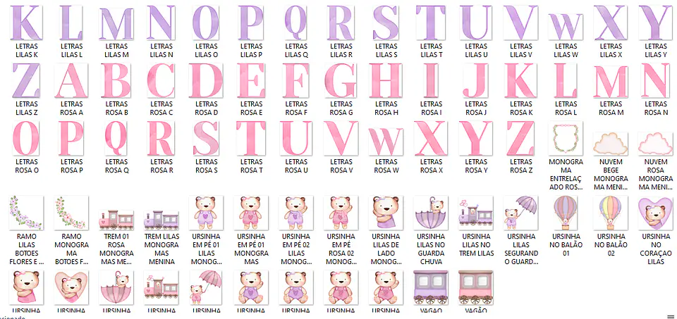 Kit Digital Monogramas Ursinha Lilás e Rosa 4