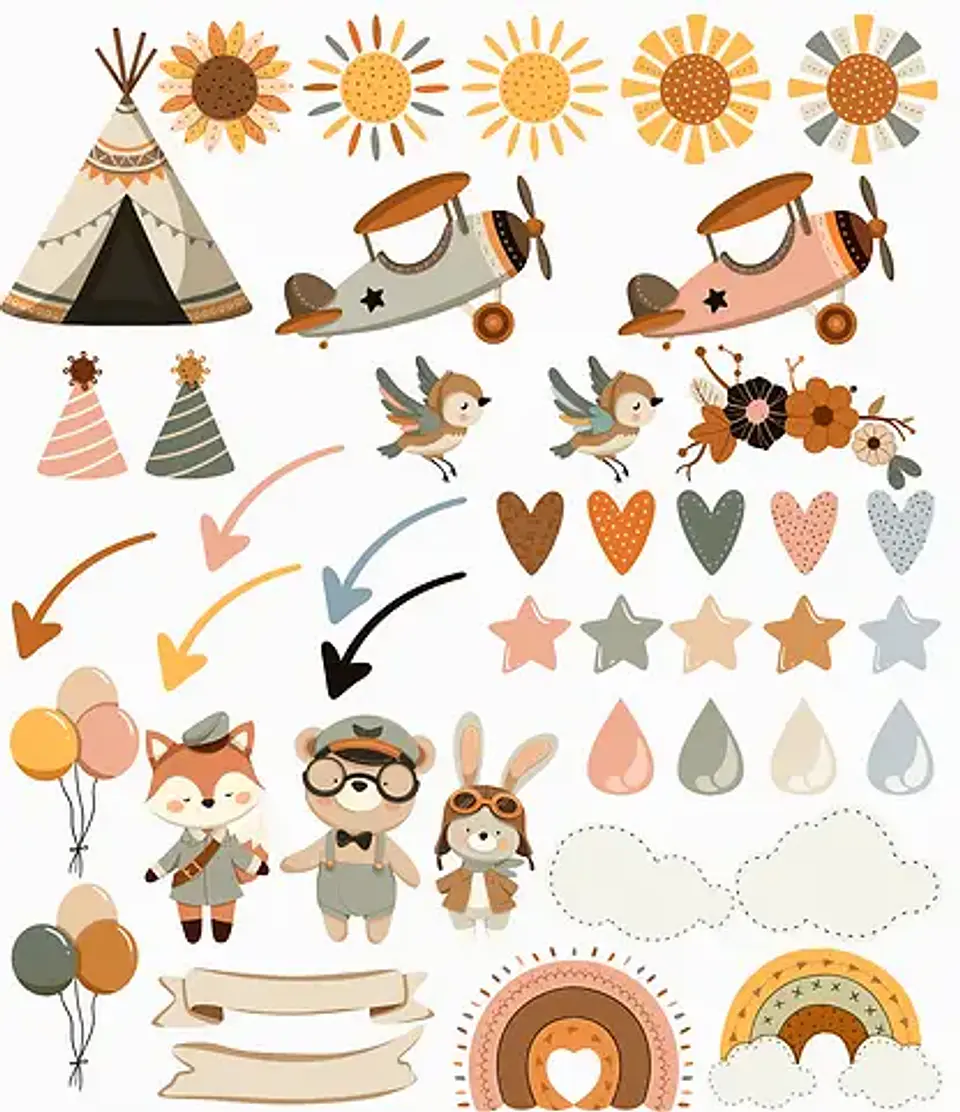 Kit Digital Primeira Volta ao Sol Animais Boho - GABS 3