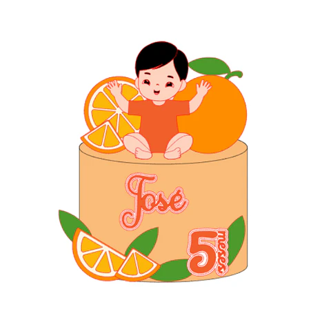 Arquivo Topo de Bolo Frutinhas Laranja Bebê - EM CAMADAS