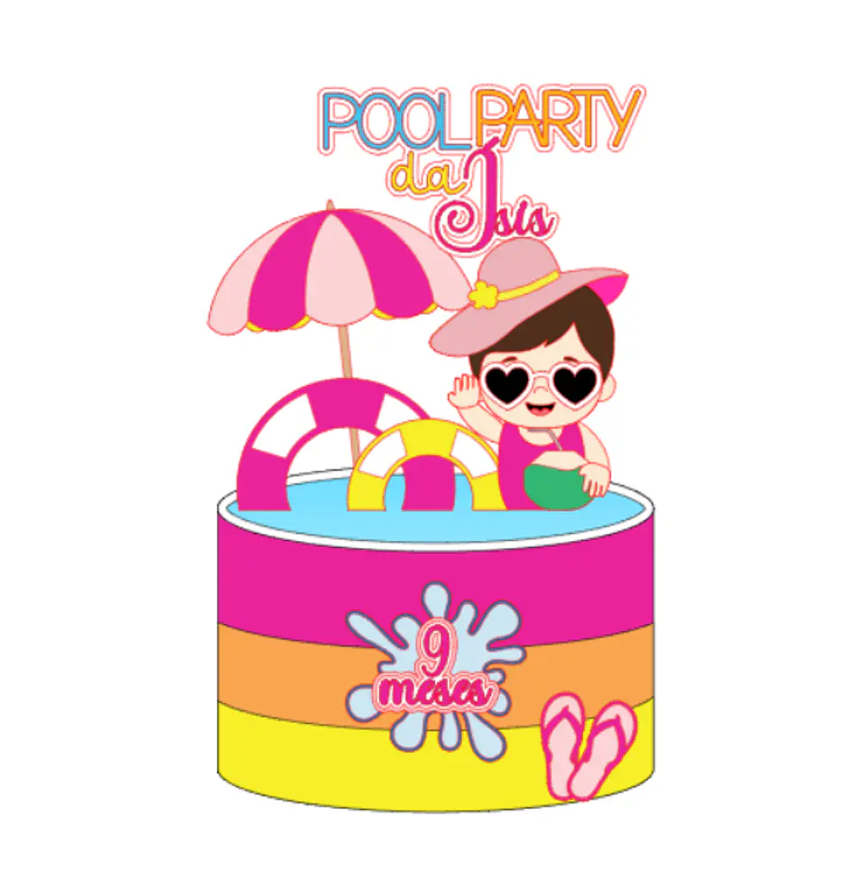 Arquivo Topo de Bolo Pool Party Menina - EM CAMADAS 1