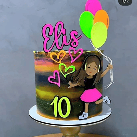 arquivo topo de bolo boneca com balões neon