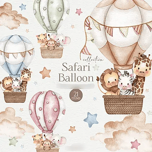 Kit Digital Safari Balão Aquarela
