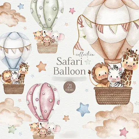 Kit Digital Safari Balão Aquarela