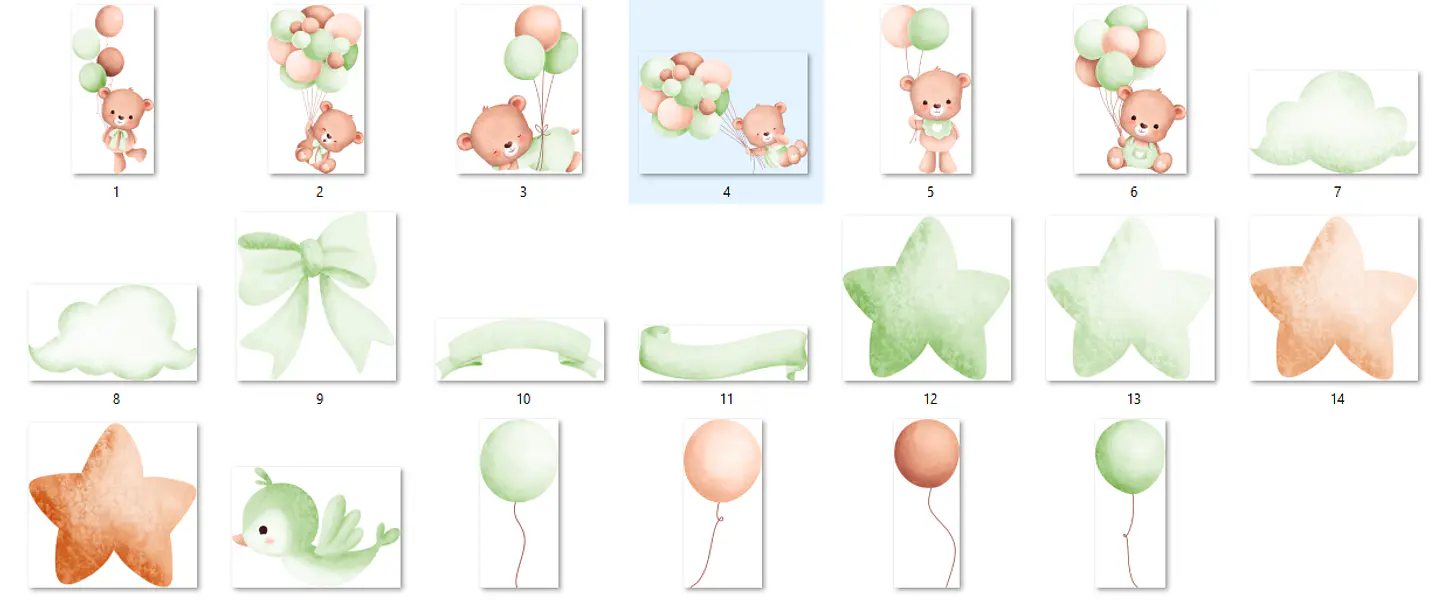 Kit Digital Ursinhos no Balão Lilás e Verde 4